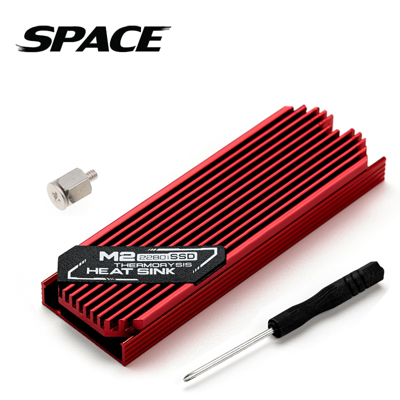 SPACE 強勁散熱鋁合金 M.2 2280 PCIe Nvme SSD散熱片-紅色