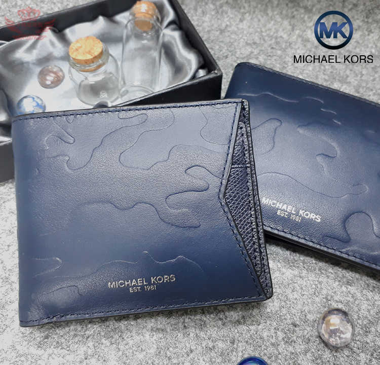 Michael Kors - 男深藍壓紋皮夾名片夾