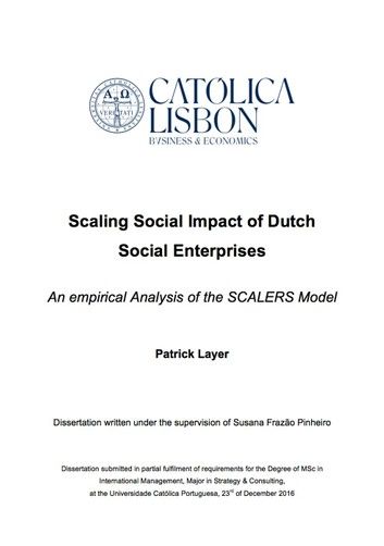 Scaling Social Impact of Dutch Social Enterprises - An empirical Analysis of the SCALERS Model
