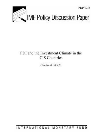 FDI and the Investment Climate in the CIS Countries