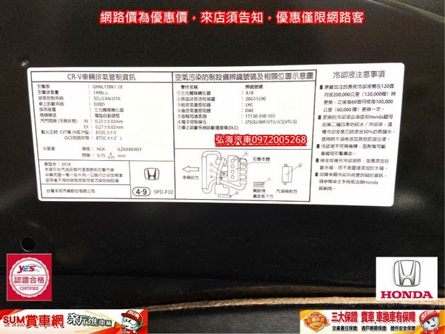 2018年 HONDA CR-V 1.5 S 僅跑六萬 車距 車道偏離功能 新車價113萬  第19張相片