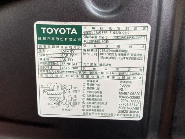 2015年 TOYOTA CAMRY 2.0 節能引擎 I-KEY 末代小改款  第19張相片