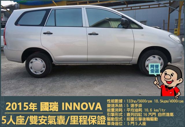 2015年國瑞INNOVA│5人座│一年僅跑三萬多公里│雙安全氣囊│兒童安全鎖│全車系第三方認證│全宇宙唯一不沒收訂金  第3張相片