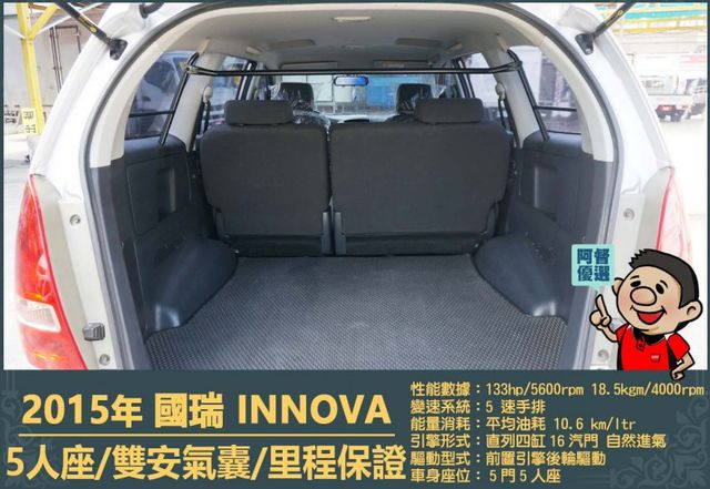 2015年國瑞INNOVA│5人座│一年僅跑三萬多公里│雙安全氣囊│兒童安全鎖│全車系第三方認證│全宇宙唯一不沒收訂金  第9張相片