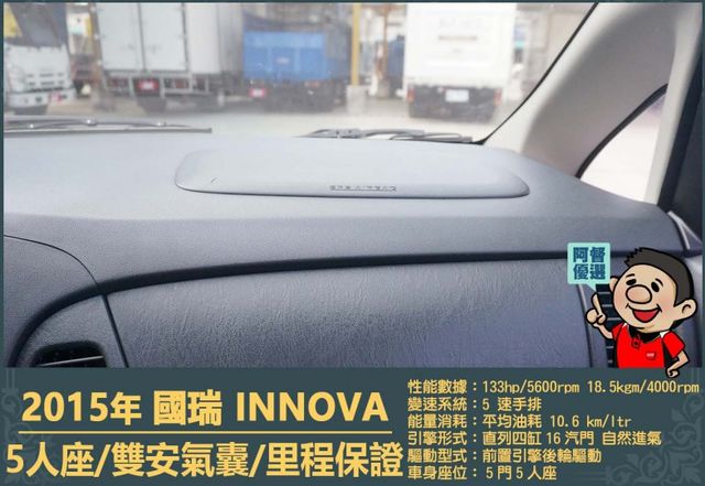 2015年國瑞INNOVA│5人座│一年僅跑三萬多公里│雙安全氣囊│兒童安全鎖│全車系第三方認證│全宇宙唯一不沒收訂金  第11張相片