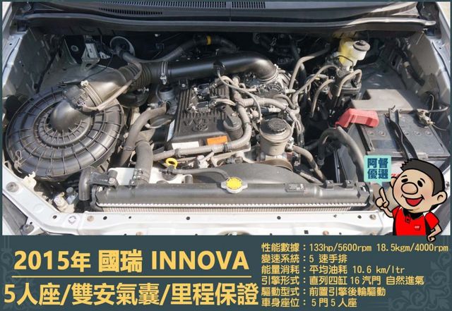 2015年國瑞INNOVA│5人座│一年僅跑三萬多公里│雙安全氣囊│兒童安全鎖│全車系第三方認證│全宇宙唯一不沒收訂金  第15張相片