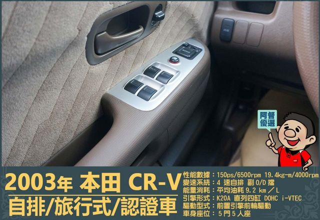 2003本田CR-V│5人座│客貨車│旅行式│超低里程│一年僅跑不到四千五百公里│全車系第三方認證│全宇宙唯一不沒收訂金  第12張相片