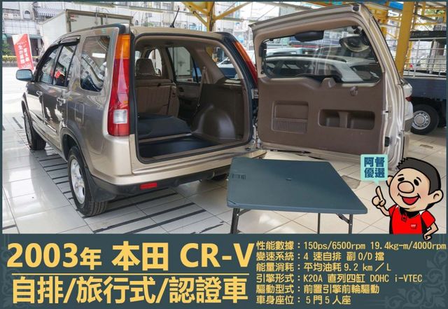 2003本田CR-V│5人座│客貨車│旅行式│超低里程│一年僅跑不到四千五百公里│全車系第三方認證│全宇宙唯一不沒收訂金  第16張相片