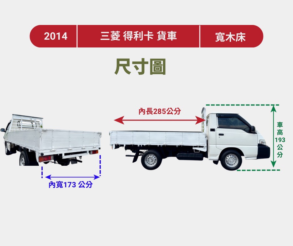 2014年 三菱 得利卡貨車 2.4L  寬木床車型+低里程+錏花板  有力+耐操+好保養 載貨空間大  第18張相片