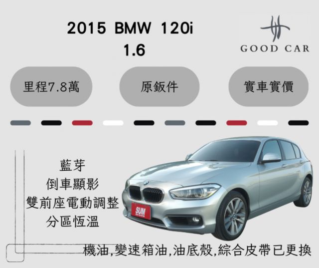 2015 BMW 120i 分區恆溫Push Start 一手車里程保證7.8萬 機油,變速箱油,油底殼,綜合皮帶已更換  第1張相片