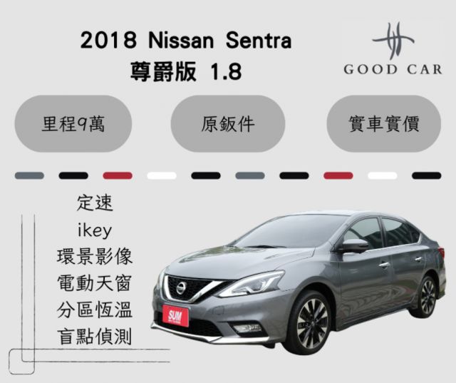 2018 Nissan Sentra 尊爵版 1.8 定速 導航 環景影像 電動天窗 分區恆溫 ikey 盲點偵測  第1張相片