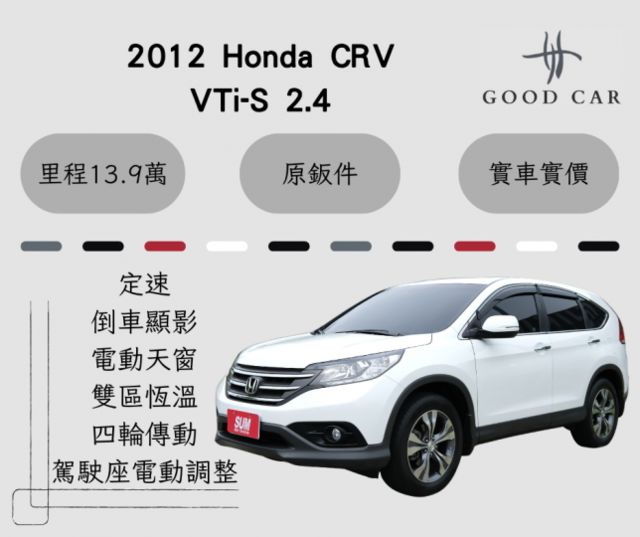 2012 Honda CRV VTi-S 2.4 定速 雙區恆溫 駕駛座電動座椅 倒車顯影 電動天窗 四輪傳動  第1張相片