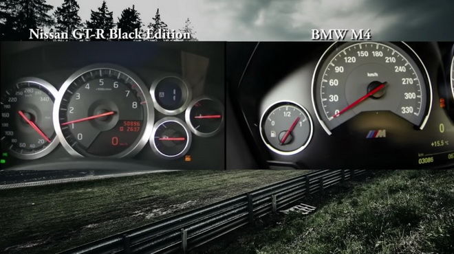 BMW M4 vs Nissan GT-R Black Edition 0-270km/h比拼