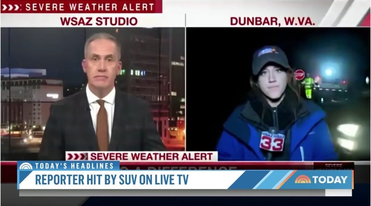 正在Live直播的記者被SUV撞翻了，再爬起來繼續完成新聞連線！